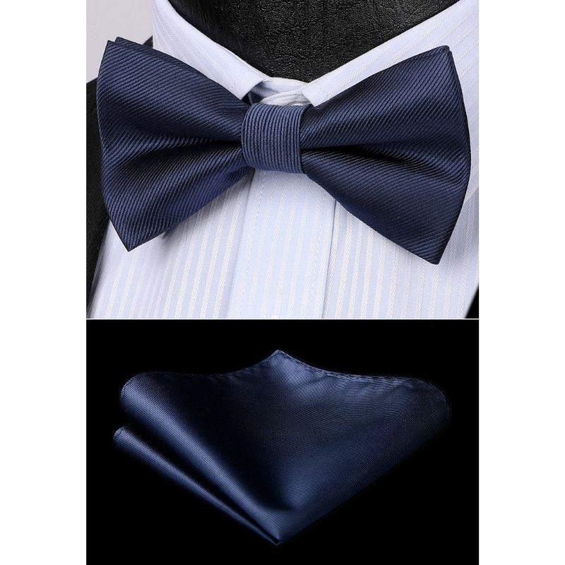 Navy Blue Solid Pre-Tied Bow Tie Accessories Set For Evening Wear - Image 3