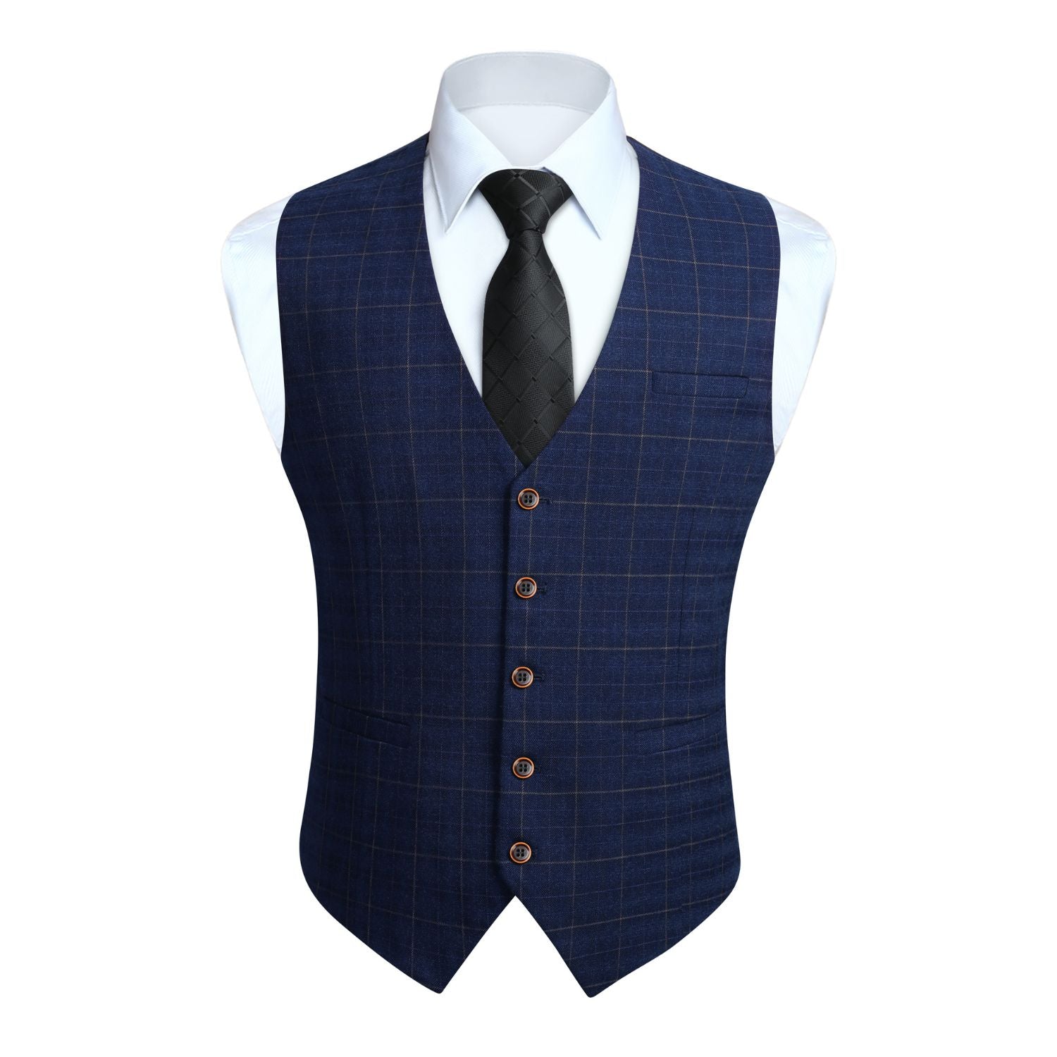 Men's Blue Plaid Slim Suit Vest Formal Wear