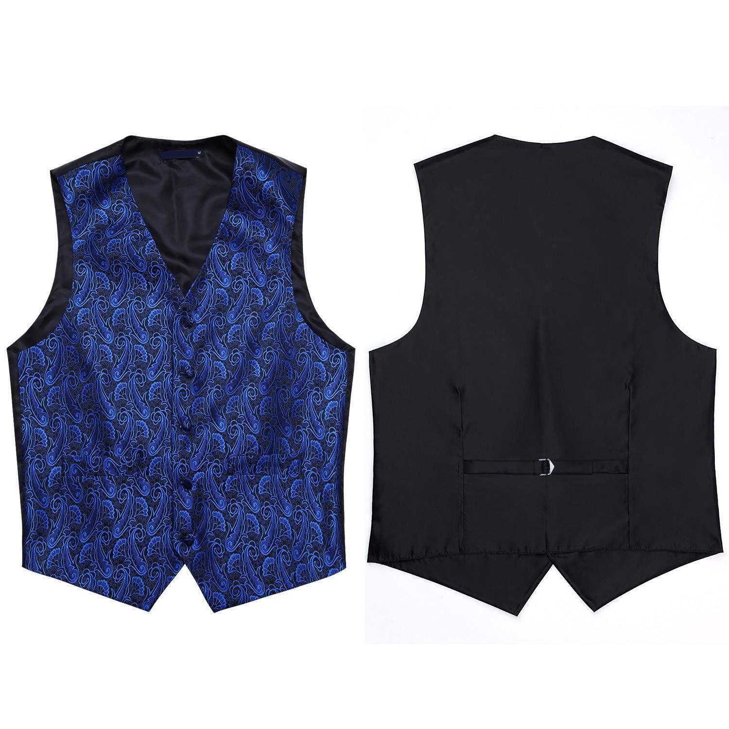 Men's Blue Black Paisley Vest Tie Set For Weddings - Image 3
