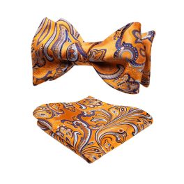 Vintage Orange And Purple Paisley Bow Tie Set