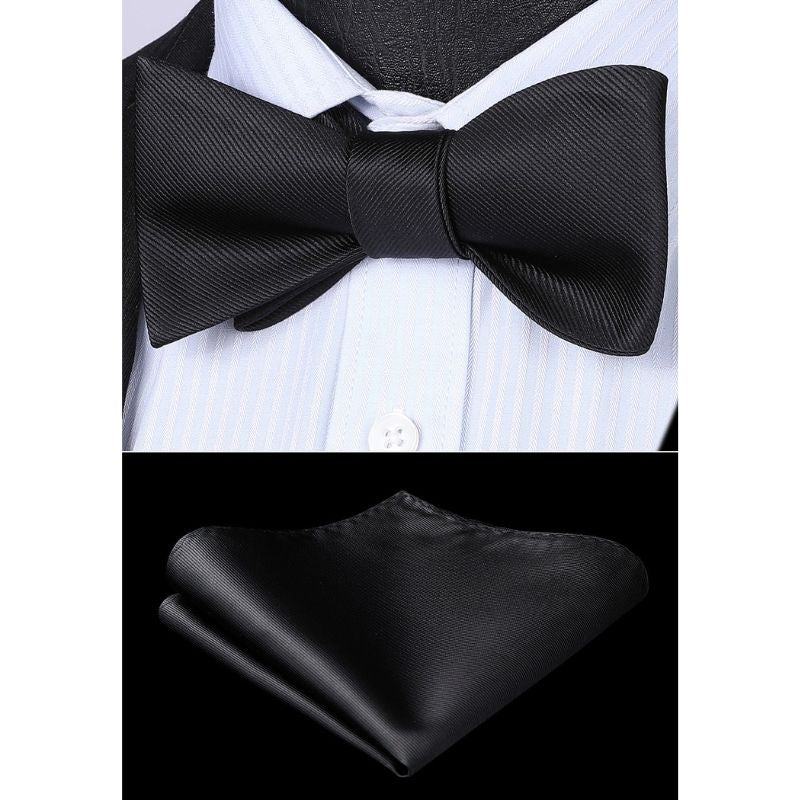 Black Solid Bow Tie Accessories Set For Evening Wear - Image 2