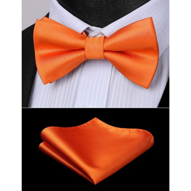 Orange Solid Pre-Tied Bow Tie Accessories Set For Evening Wear - Image 2