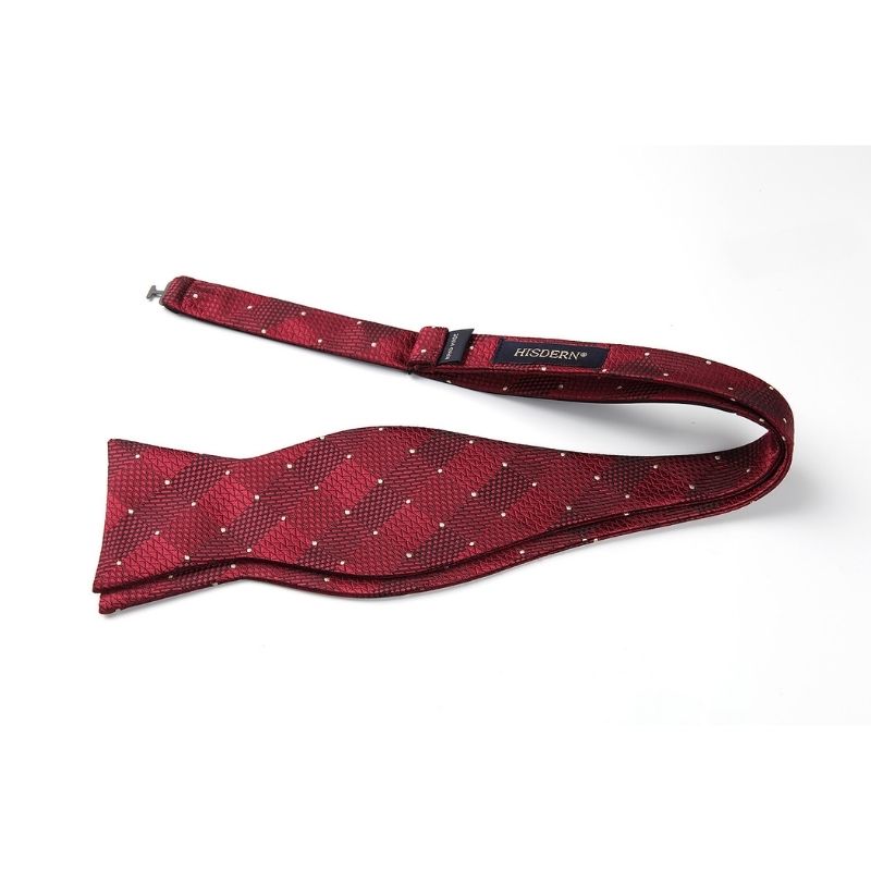 Burgundy Plaid Bow Tie Set For Special Occasions - Image 3