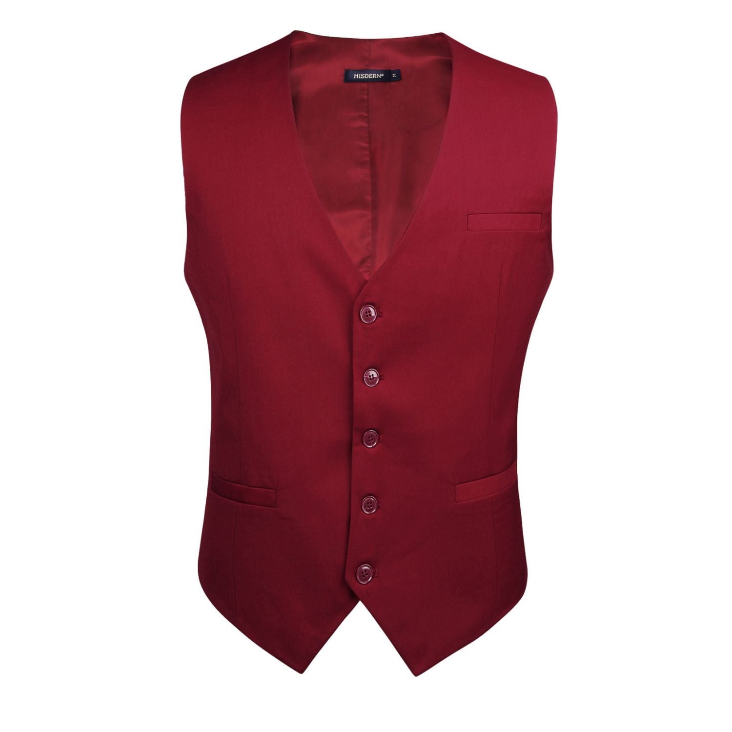 Men's Burgundy Satin Suit Vest Formal Wear - Image 2