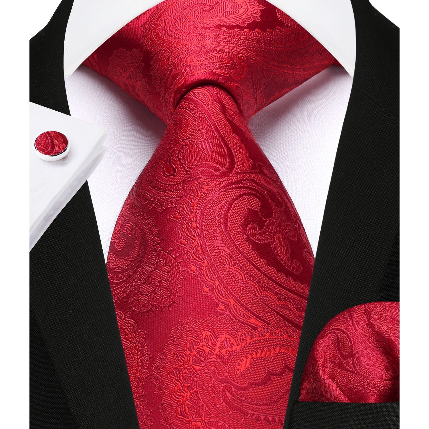 Men's Red Paisley Vest Tie Set For Weddings - Image 3