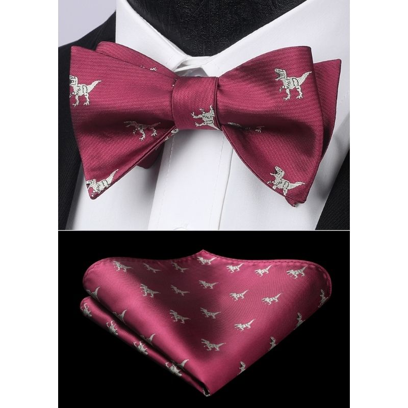 Dinasour Burgundy Animal Bow Tie Accessories Set For Party - Image 2