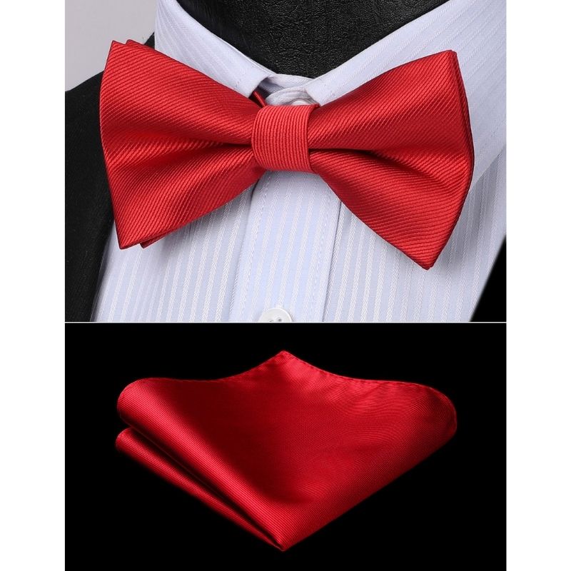 Red Solid Pre-Tied Bow Tie Accessories Set For Evening Wear - Image 2