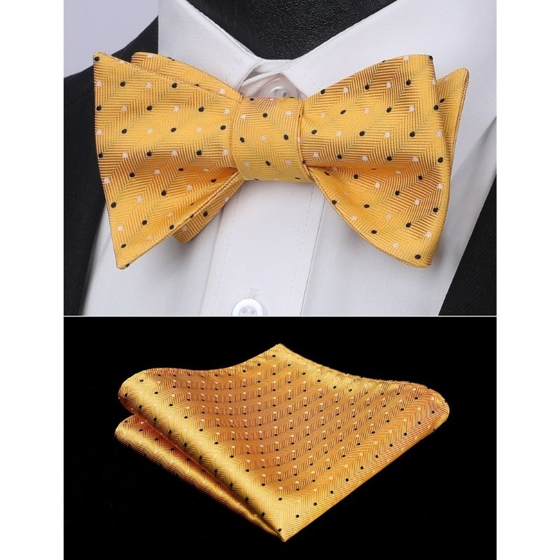 Polka Dots Yellow Bow Tie Set For Party Wedding - Image 2