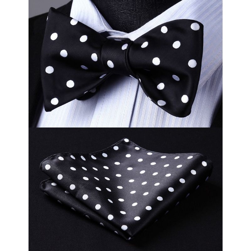 Polka Dots Black White Bow Tie Set For Party Wedding - Image 2