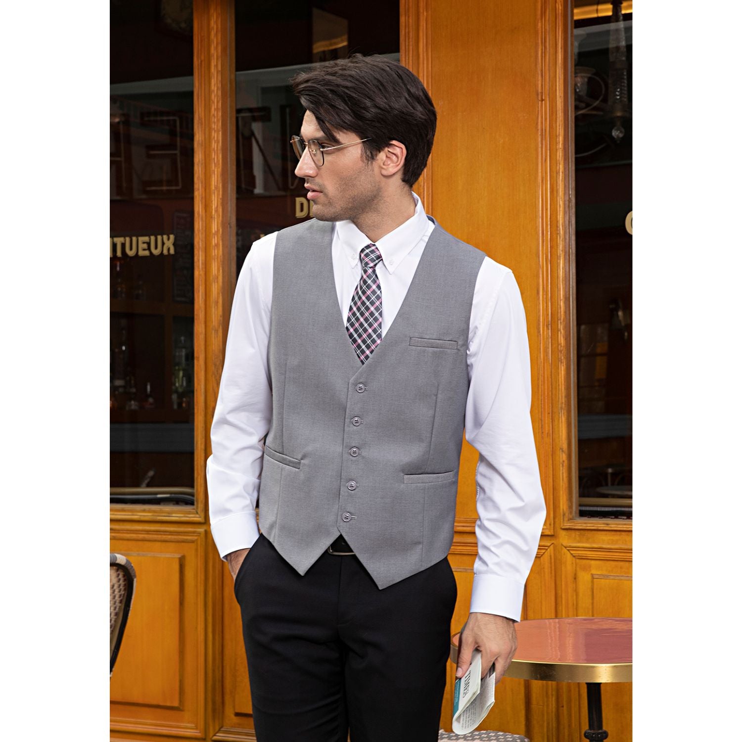 Light Grey Satin Vest - Elegant Wear For Office - Image 3