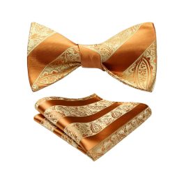 Golden Striped Bow Tie Accessories Set For Evening Wear