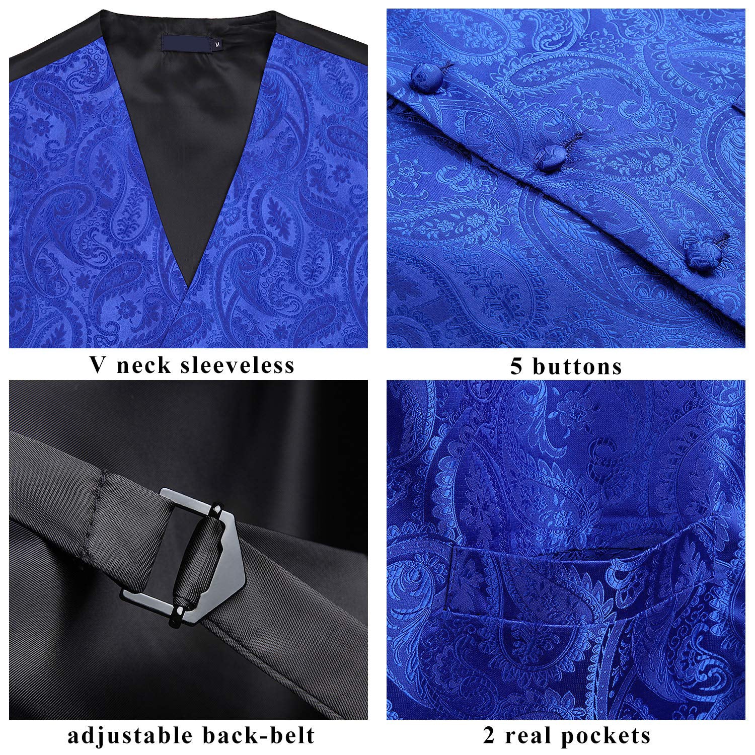 Men's Royal Blue Paisley Vest Tie Set For Weddings Anniversary - Image 3
