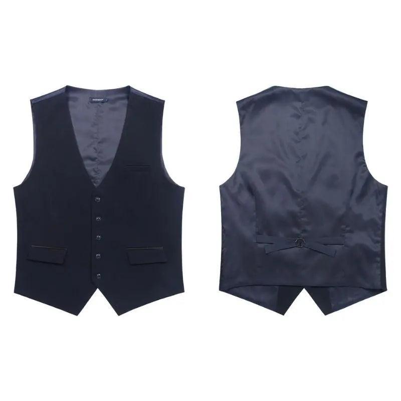 Men's Navy Blue Satin Suit Vest Formal Wear - Image 2