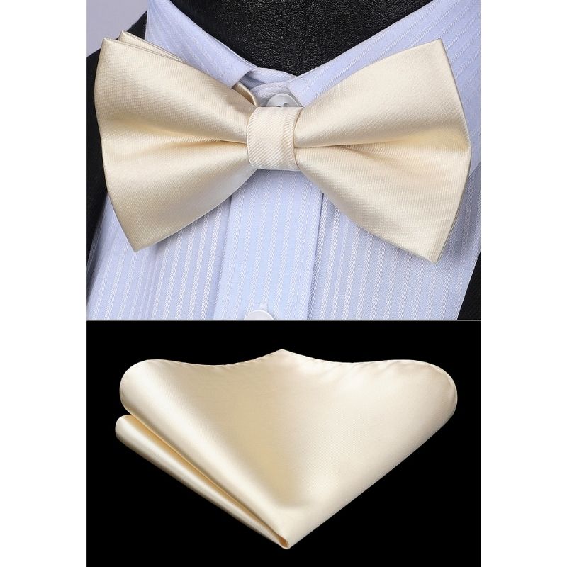 Champagne Solid Pre-Tied Bow Tie Accessories Set For Evening Wear - Image 2