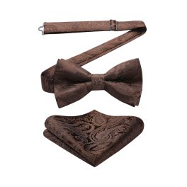Vintage Brown Paisley Pre-Tied Bow Tie Set For Wedding