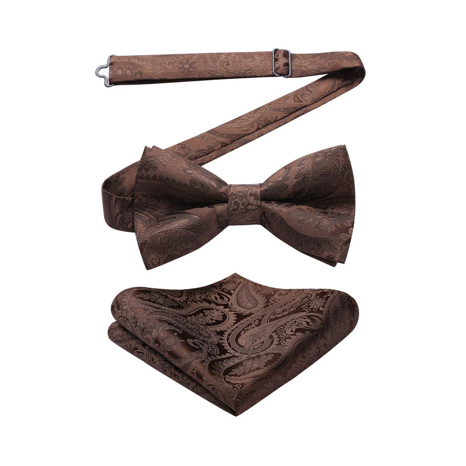 Vintage Brown Paisley Pre-Tied Bow Tie Set For Wedding