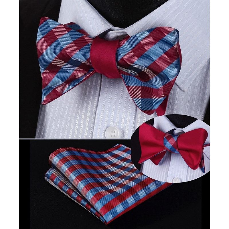 Blue Red Plaid Bow Tie Set For Special Occasions - Image 2