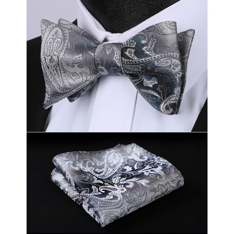 Grey Paisley Bow Tie Set For Evening Wear - Image 2