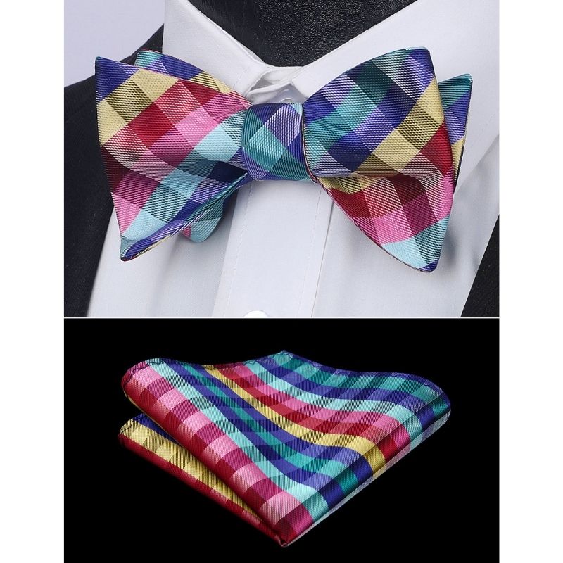 Yellow Blue Red Plaid Bow Tie Set For Special Occasions - Image 2