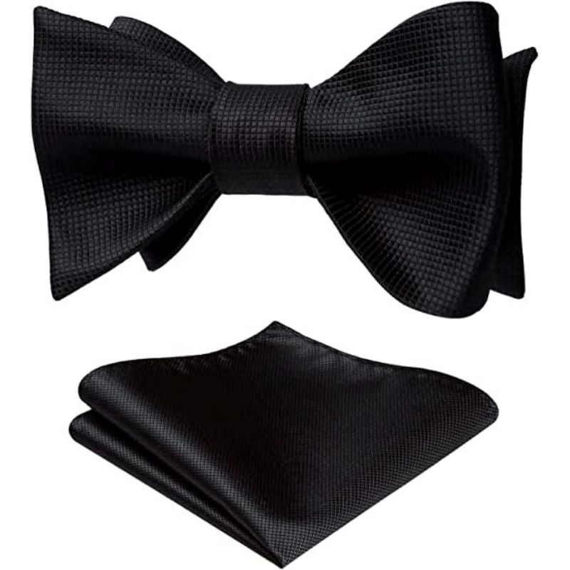 Black Solid Bow Tie Accessories Set For Evening Wear