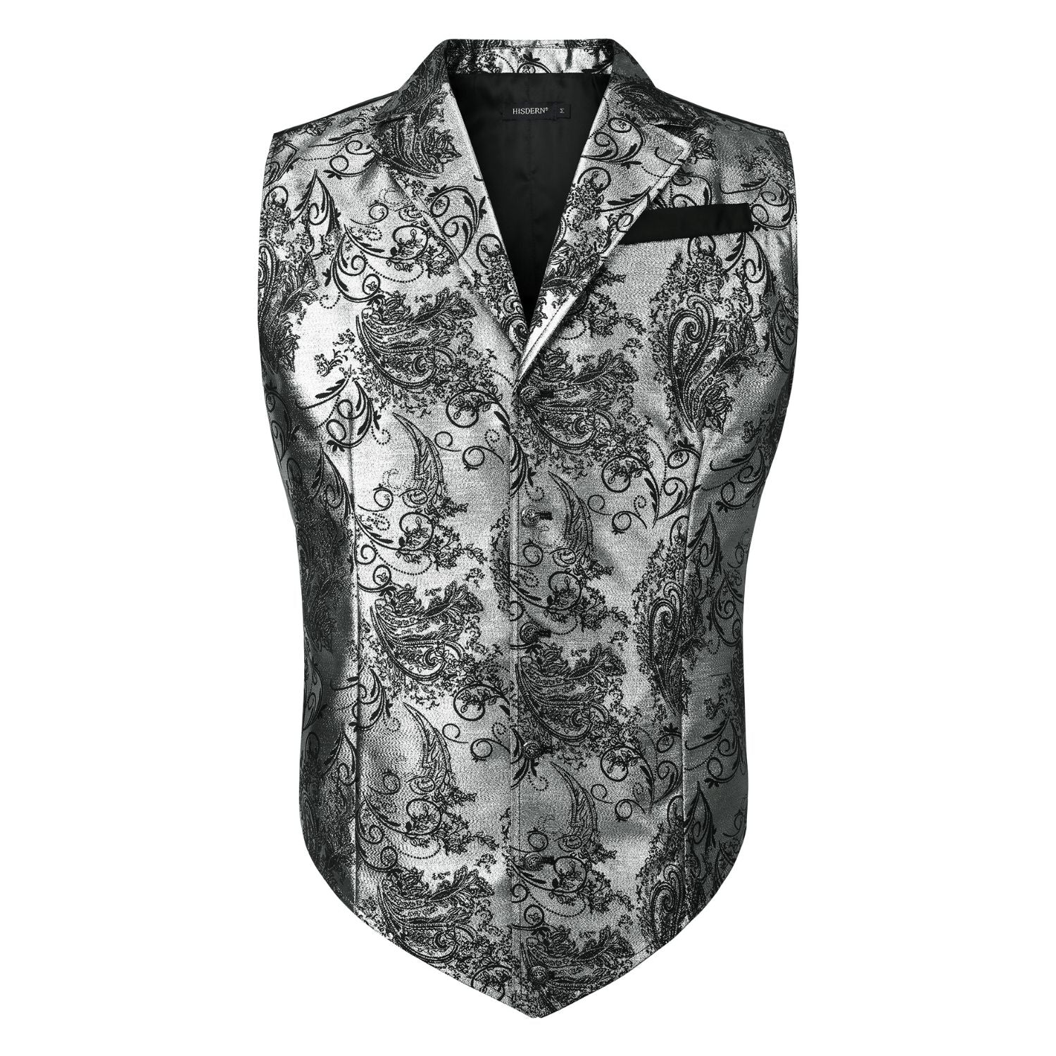 Gothic Men's Formal Vest Silver Black Lapel Party Coat