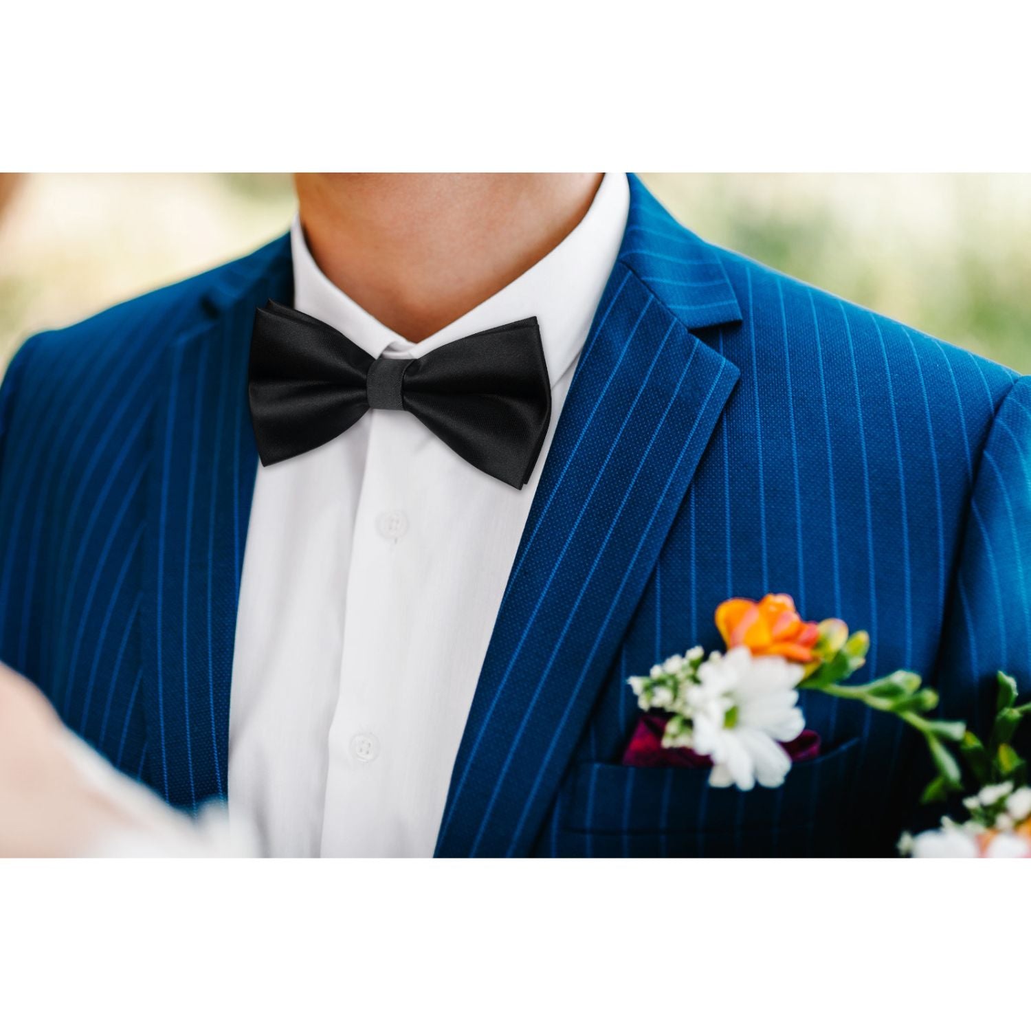 Black Solid Pre-Tied Bow Tie For Evening Wear - Image 2