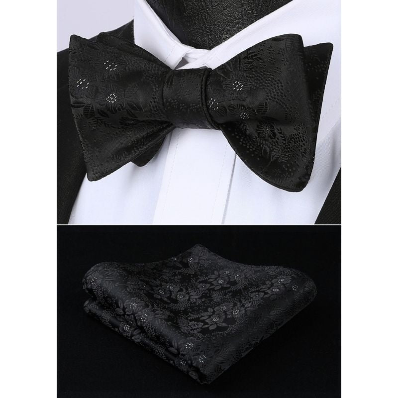 Black White Floral Bow Tie Set Groomsmen Wedding - Image 2