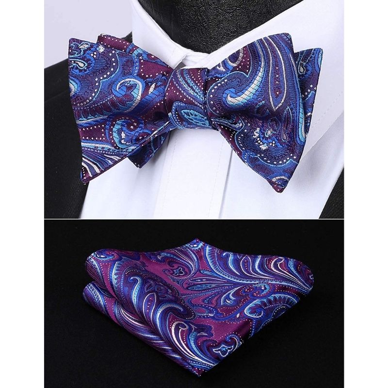 Purple Blue Paisley Bow Tie Set For Evening Wear - Image 2