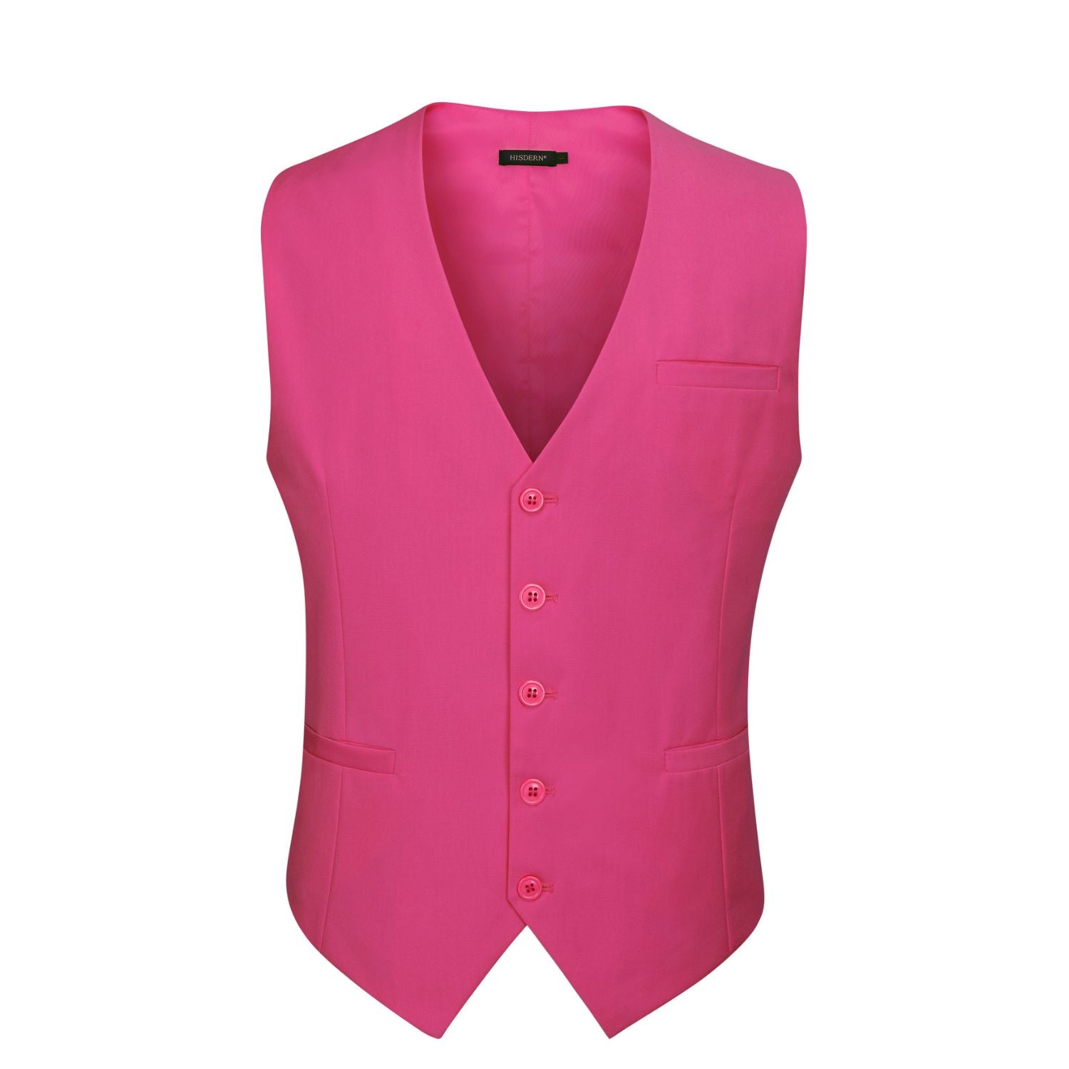 Men's Hot Pink Satin Suit Vest Formal Wear - Image 2
