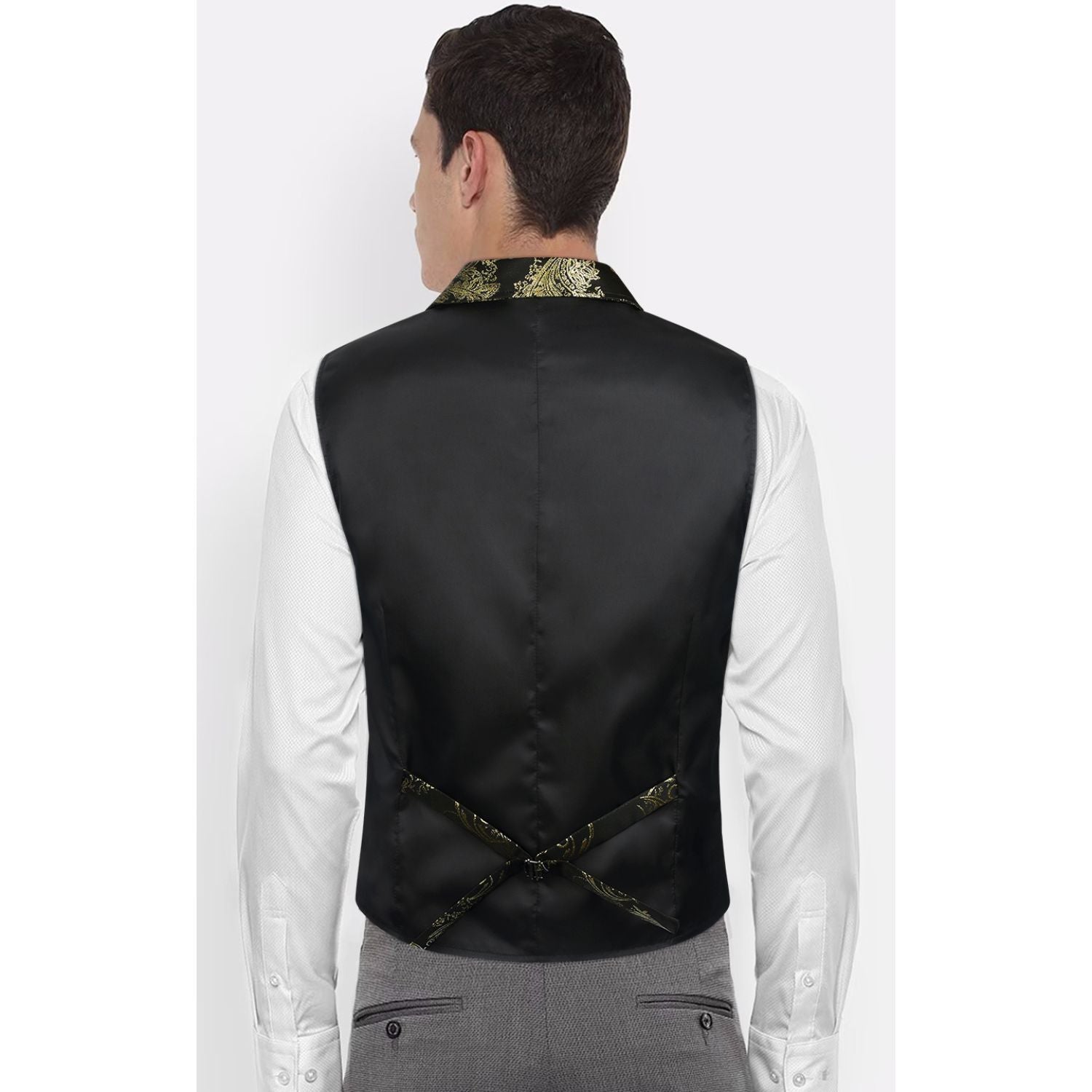 Gothic Men's Formal Vest Black Gold Lapel Party Coat - Image 4