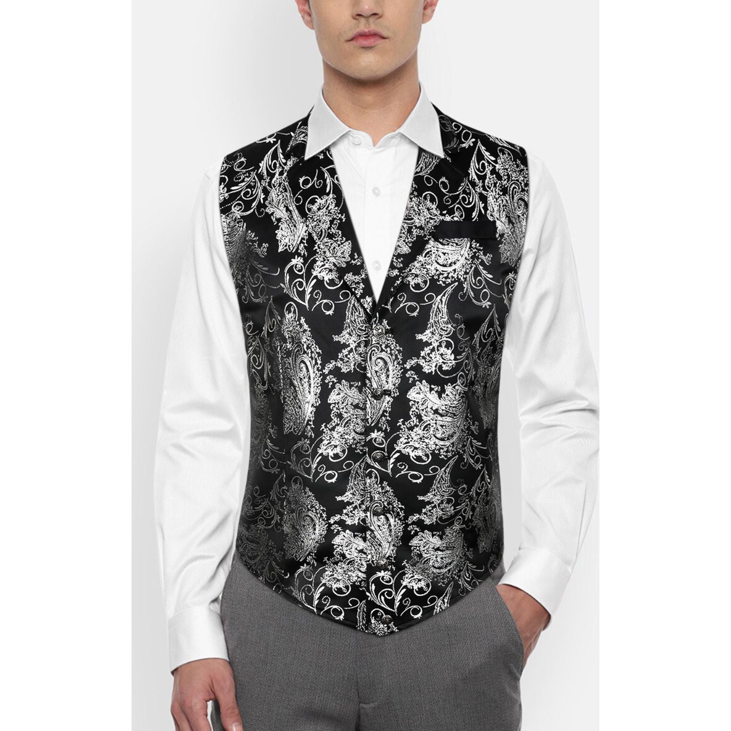 Gothic Men's Formal Vest Black Sliver Lapel Party Coat - Image 3