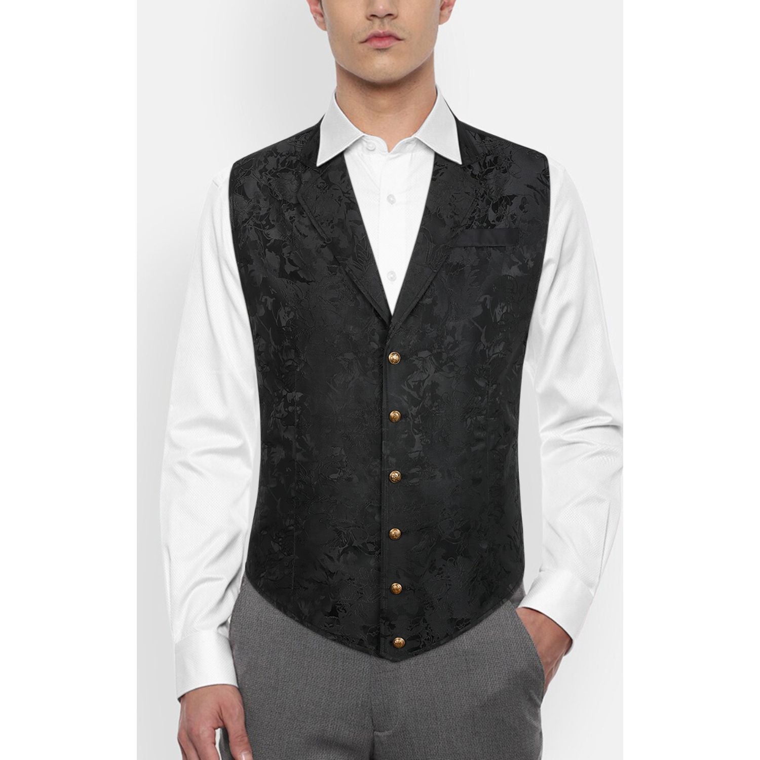 Gothic Men's Formal Vest Black Lapel Party Coat - Image 3