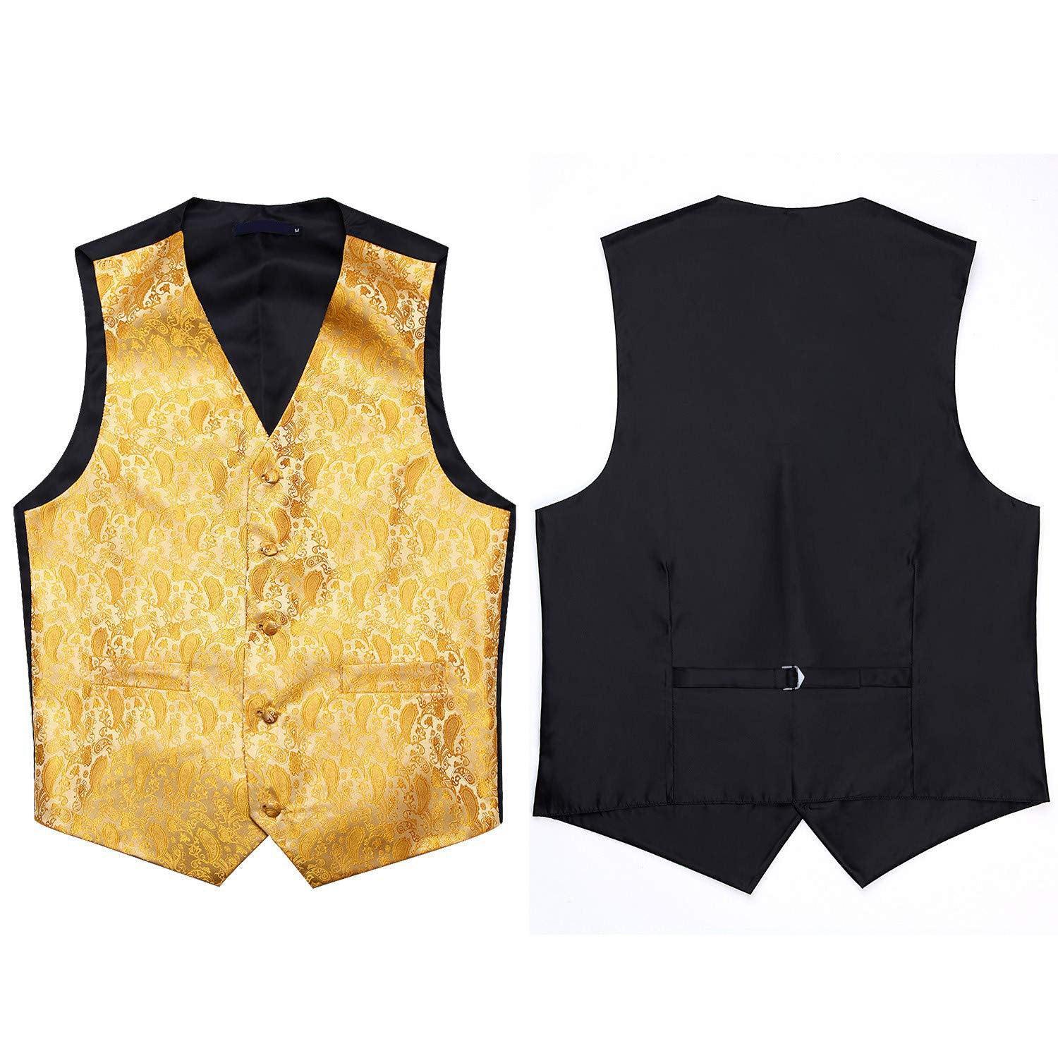 Men's Yellow Paisley Vest Tie Set For Weddings - Image 2