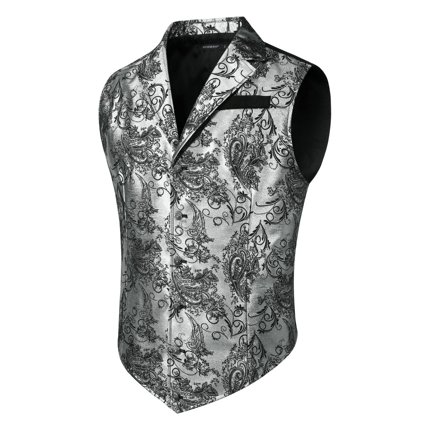 Gothic Men's Formal Vest Silver Black Lapel Party Coat - Image 2