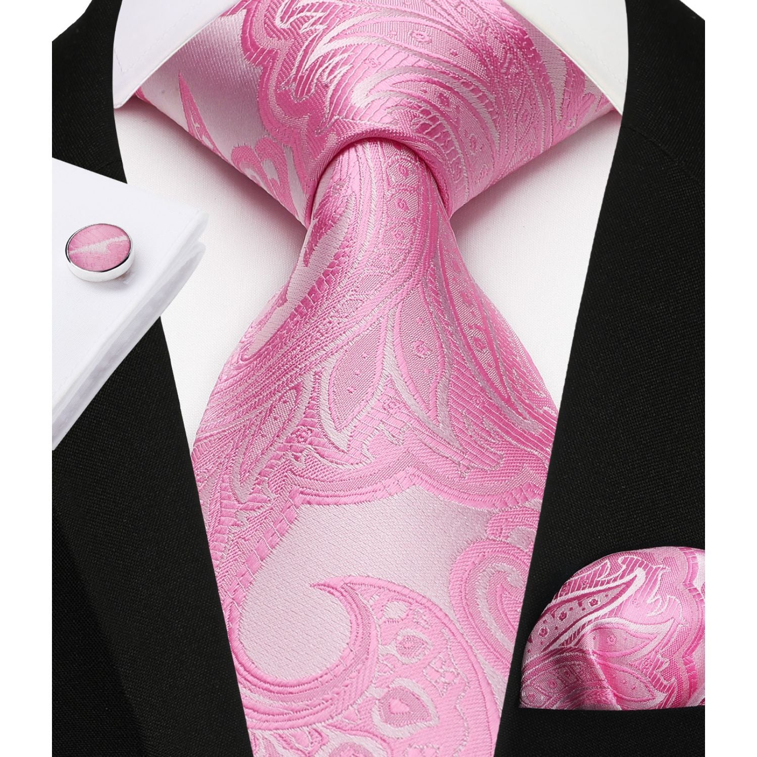Men's Pink Paisley Vest Tie Set For Weddings - Image 3