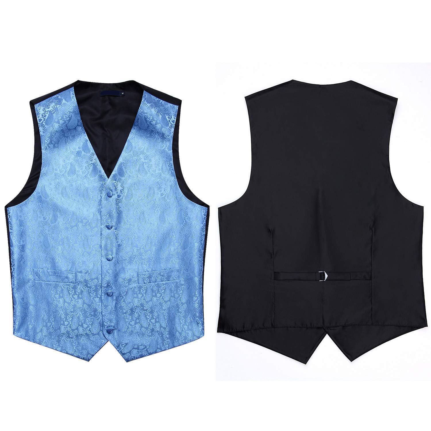 Men's Baby Blue Paisley Vest Tie Set For Weddings - Image 3
