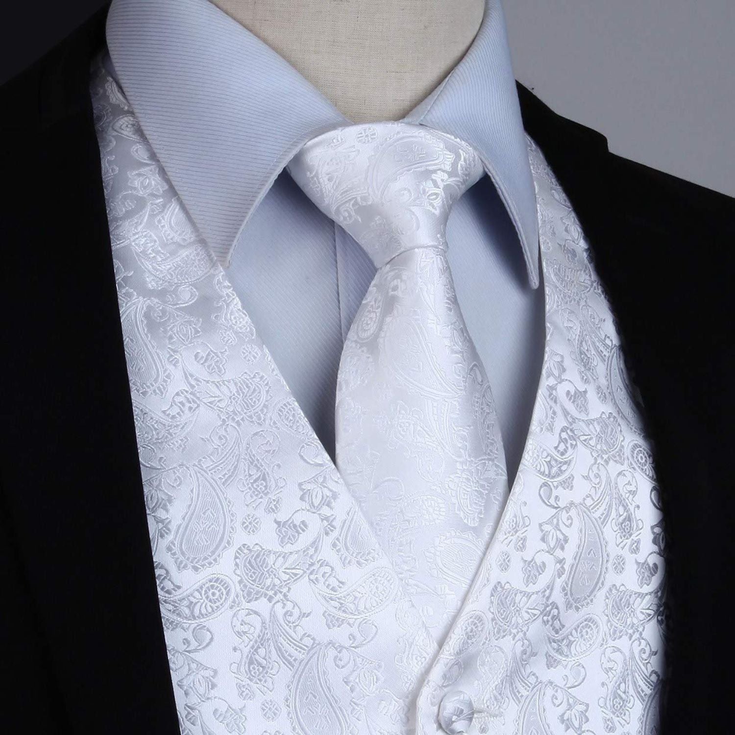 Men's White Paisley Vest Tie Set For Weddings Anniversary