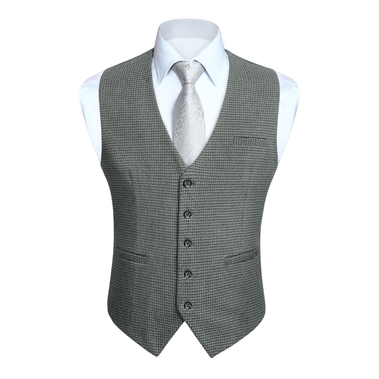 Men's Grey Plaid Wedding Vest For Skinny Guys