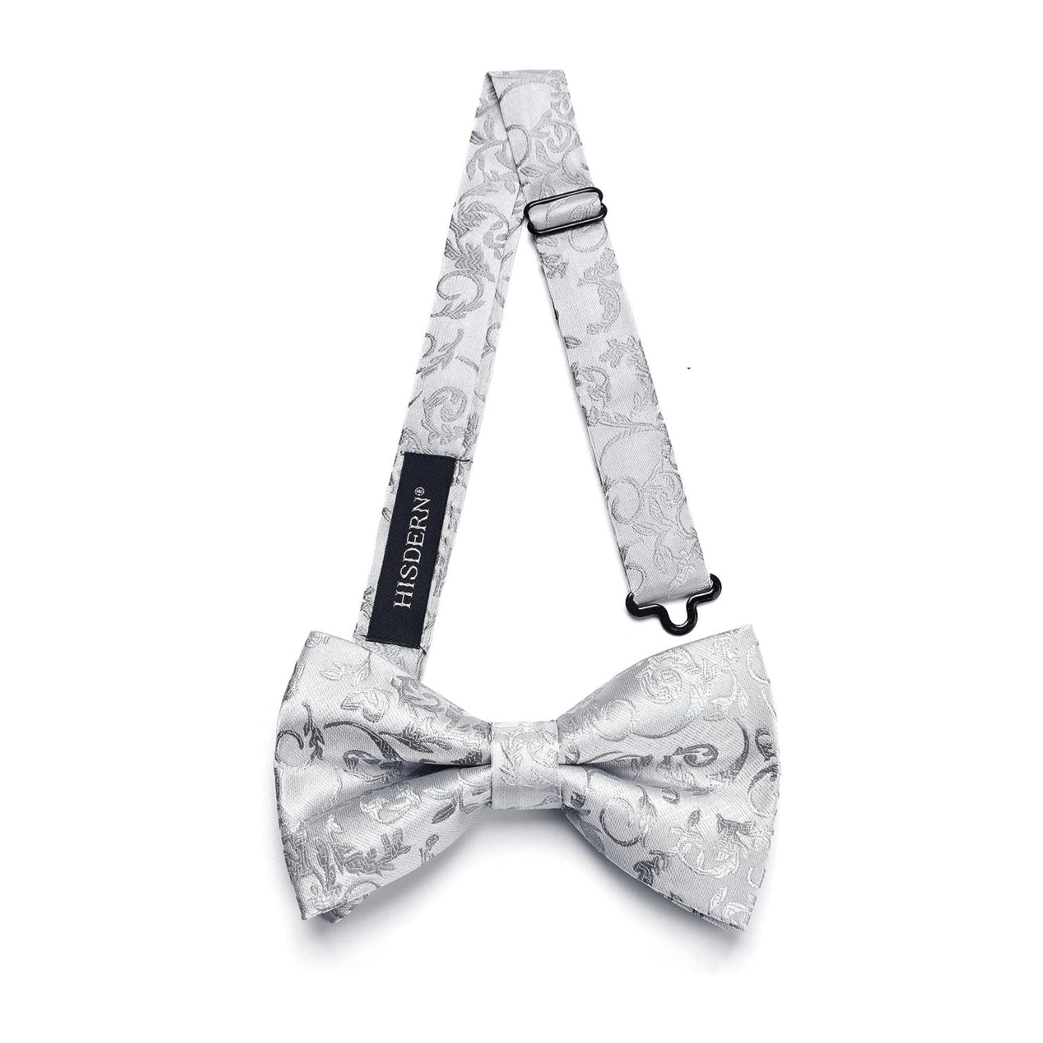 Grey Floral Pre-Tied Bow Tie For Evening Wear - Image 3