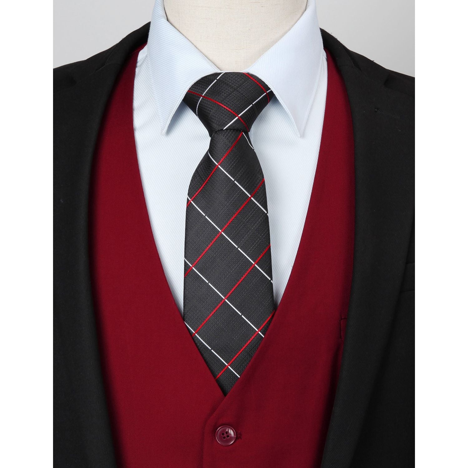 Men's Burgundy Satin Suit Vest Formal Wear - Image 3