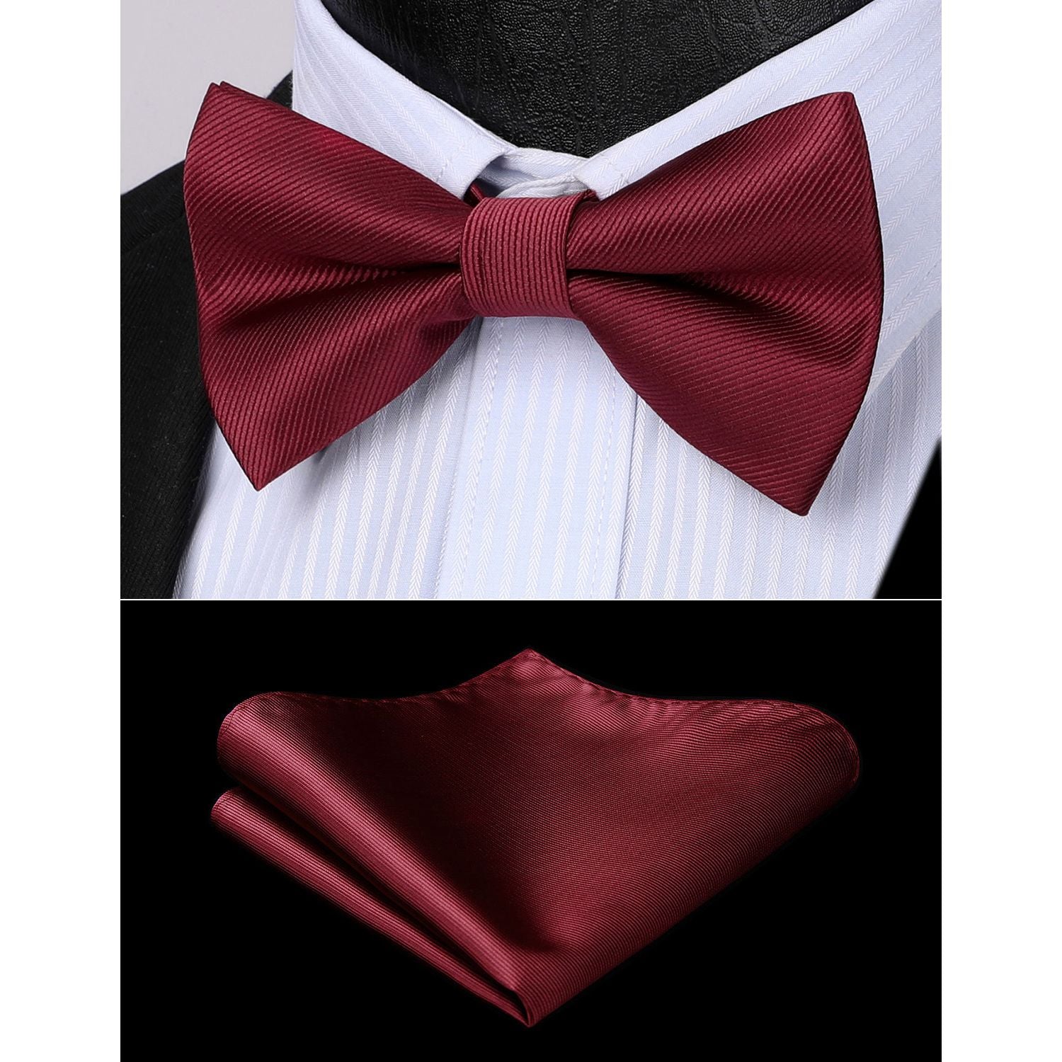 Burgundy Solid Pre-Tied Bow Tie Accessories Set For Evening Wear - Image 2