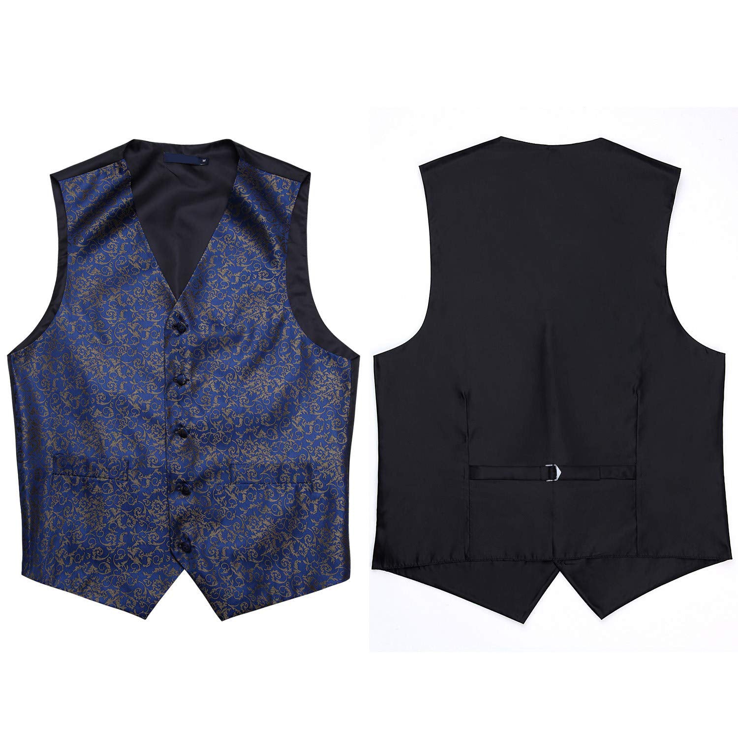 Men's Navy Blue Brown Paisley Vest Tie Set For Weddings Anniversary - Image 3