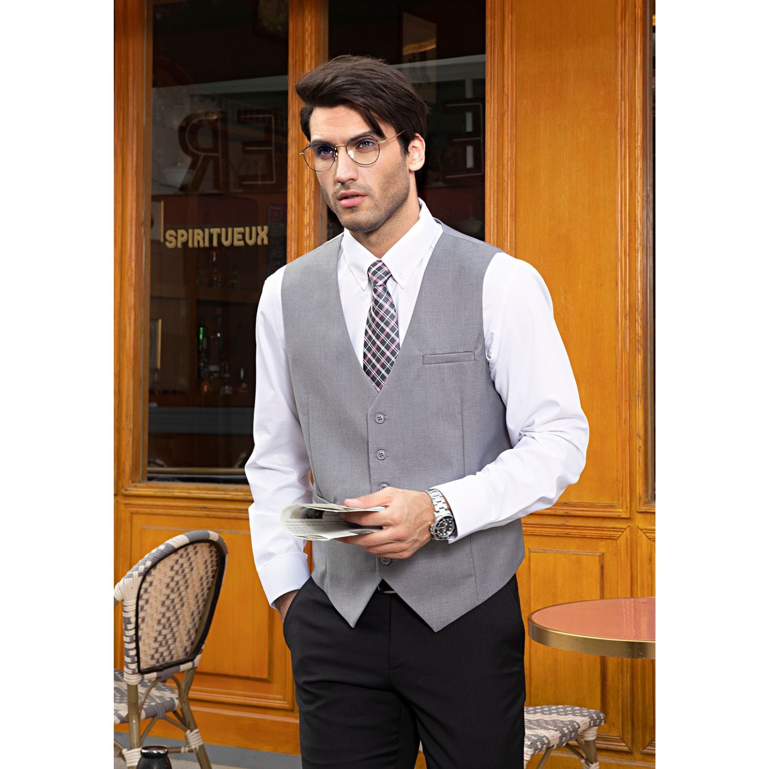 Light Grey Satin Vest - Elegant Wear For Office - Image 2