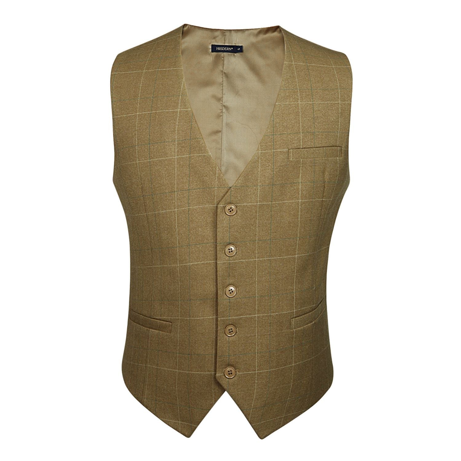Men's Khaki Plaid Wedding Vest For Skinny Guys - Image 2