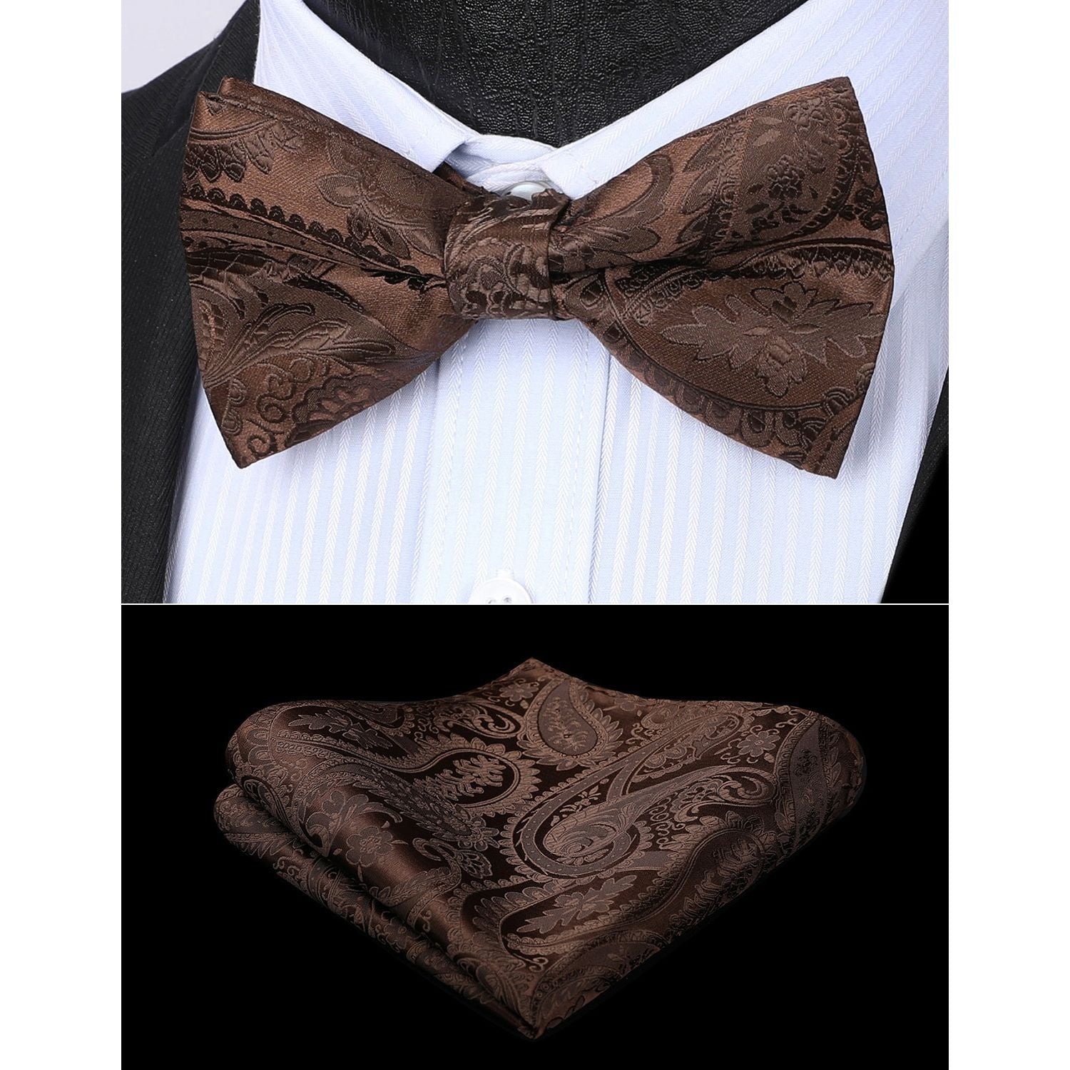 Vintage Brown Paisley Pre-Tied Bow Tie Set For Wedding - Image 2
