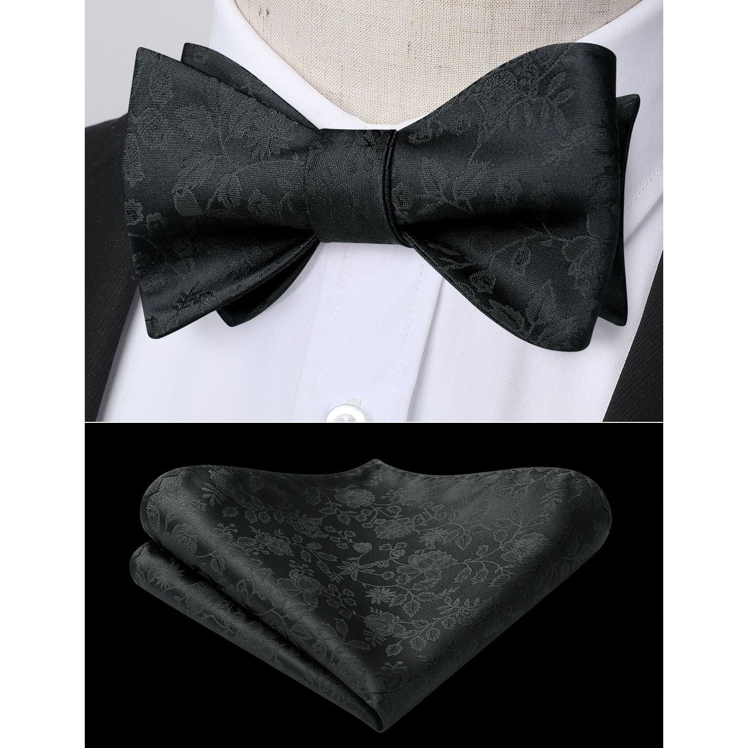 Black Floral Bow Tie Set Groomsmen Wedding - Image 2