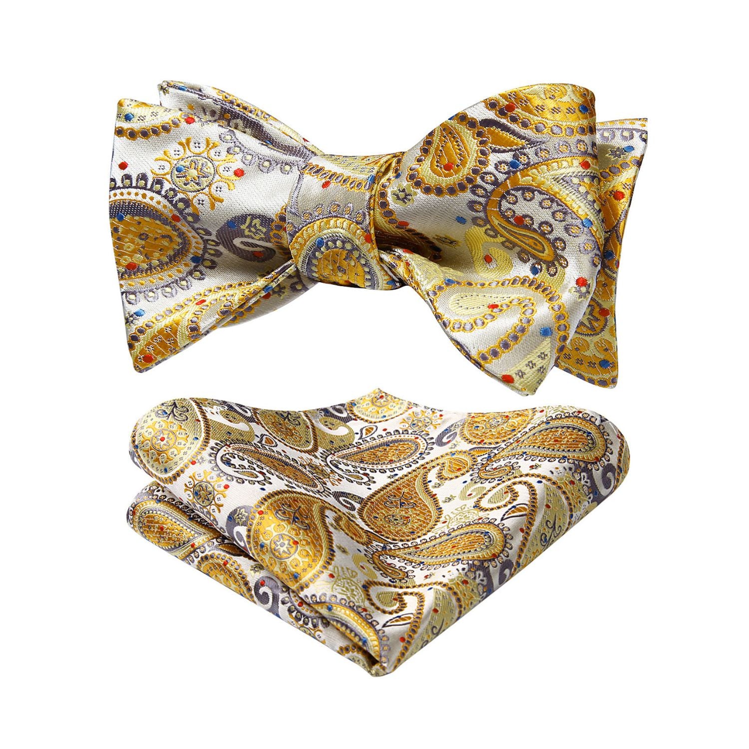 Yellow Grey Paisley Bow Tie Set For Evening Wear