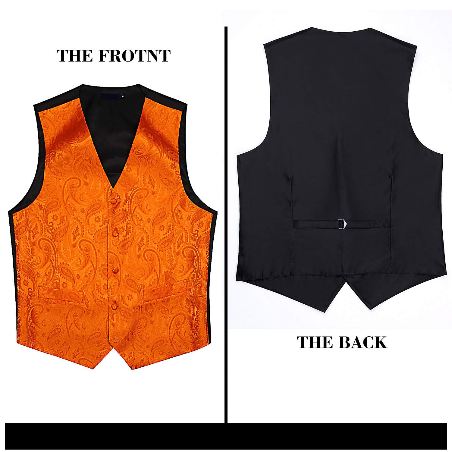 Men's Orange Paisley Vest Tie Set For Weddings - Image 3