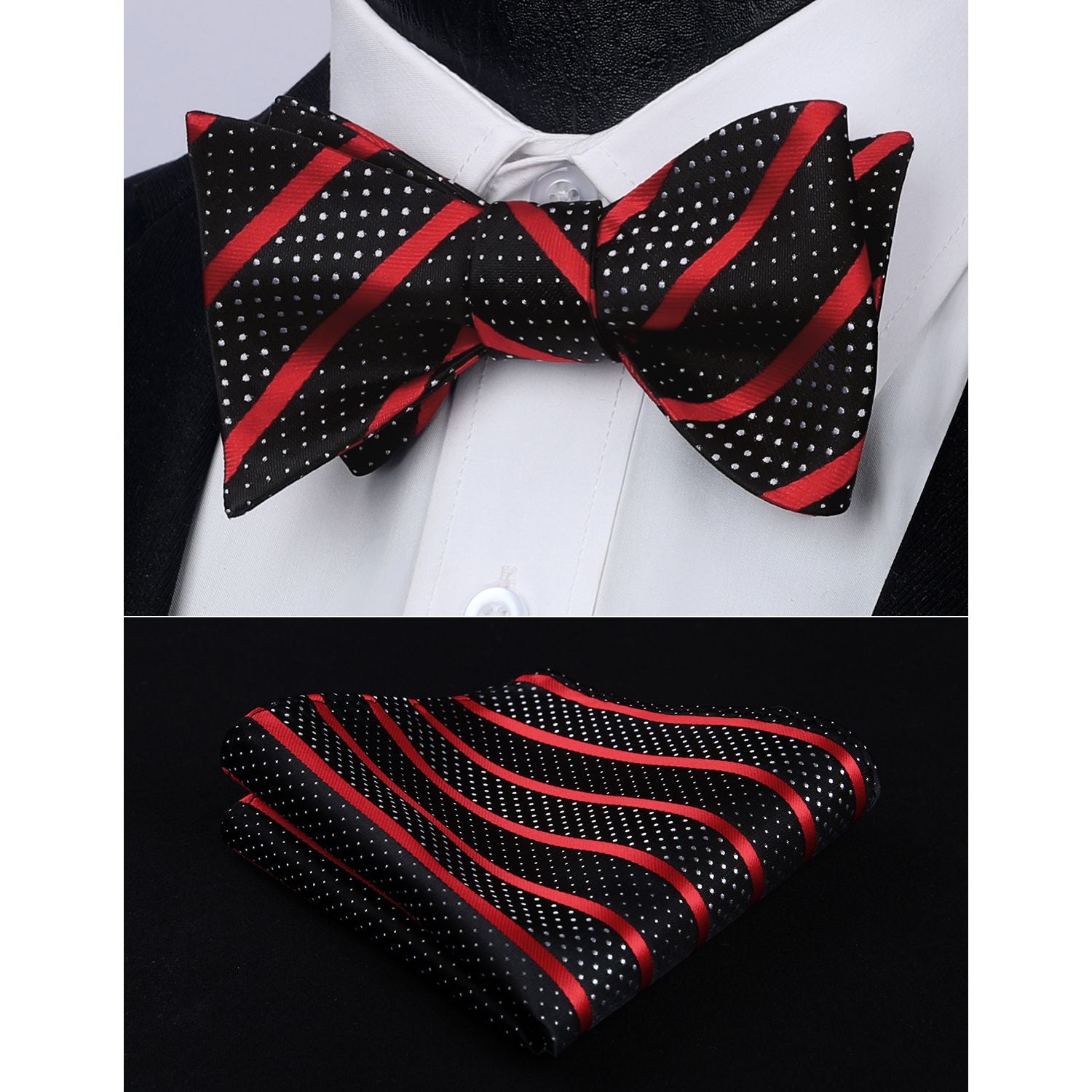 Red Black Striped Bow Tie Accessories Set For Evening Wear - Image 2