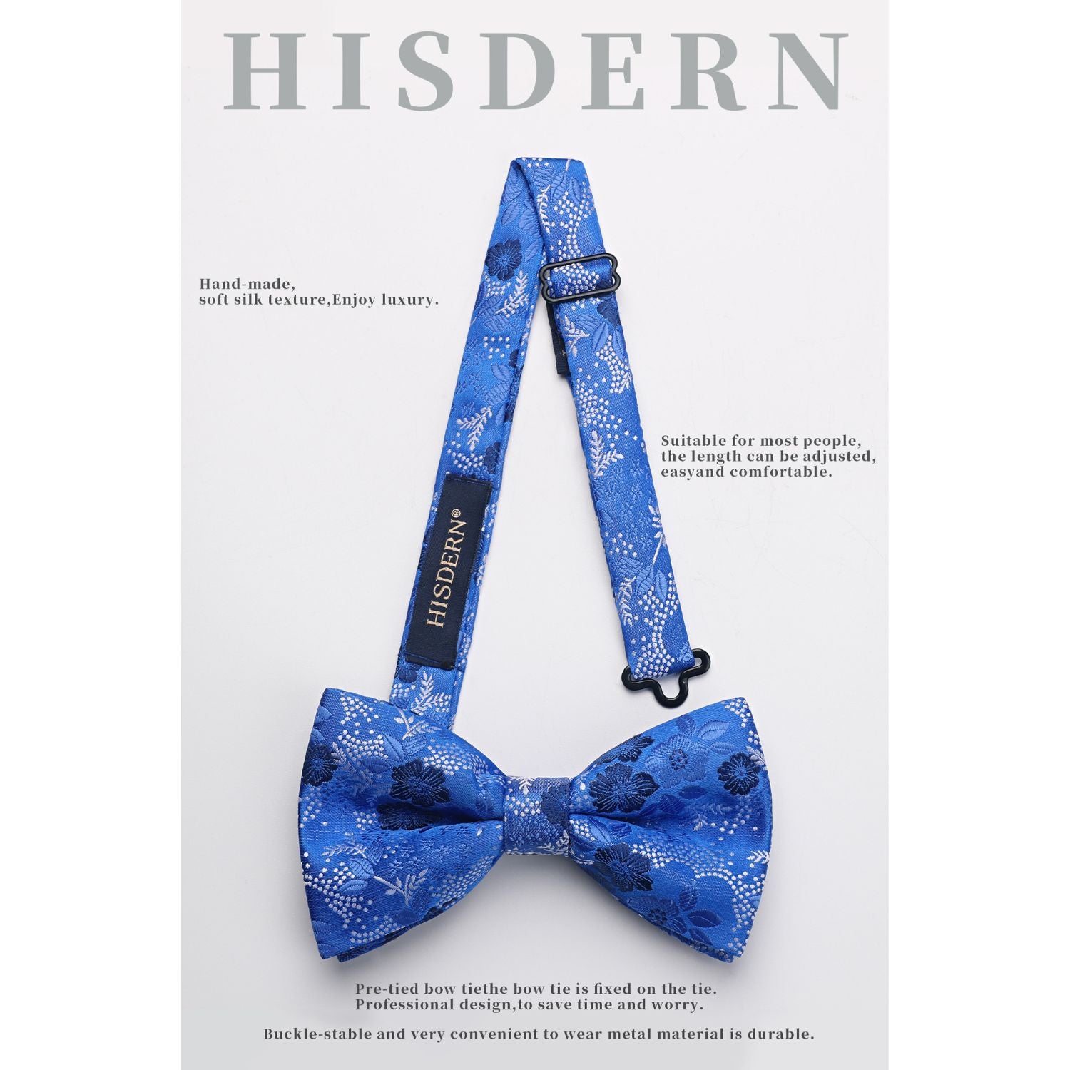 Blue Floral Pre-Tied Bow Tie Handkerchief With Cufflinks - Image 2